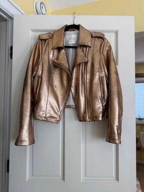 By Anthropologie Metallic Faux Leather Moto Jacket